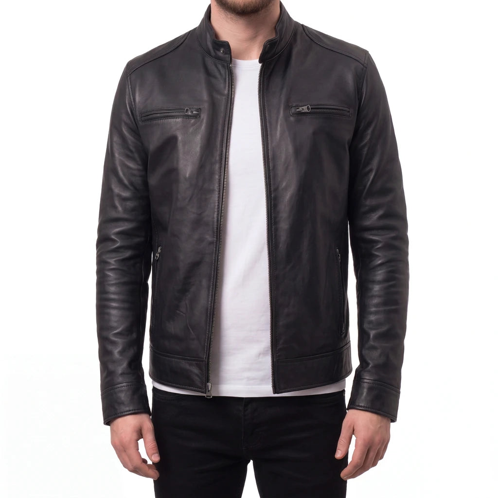 Onyx Outlaw Men’s Black Leather Biker Jacket