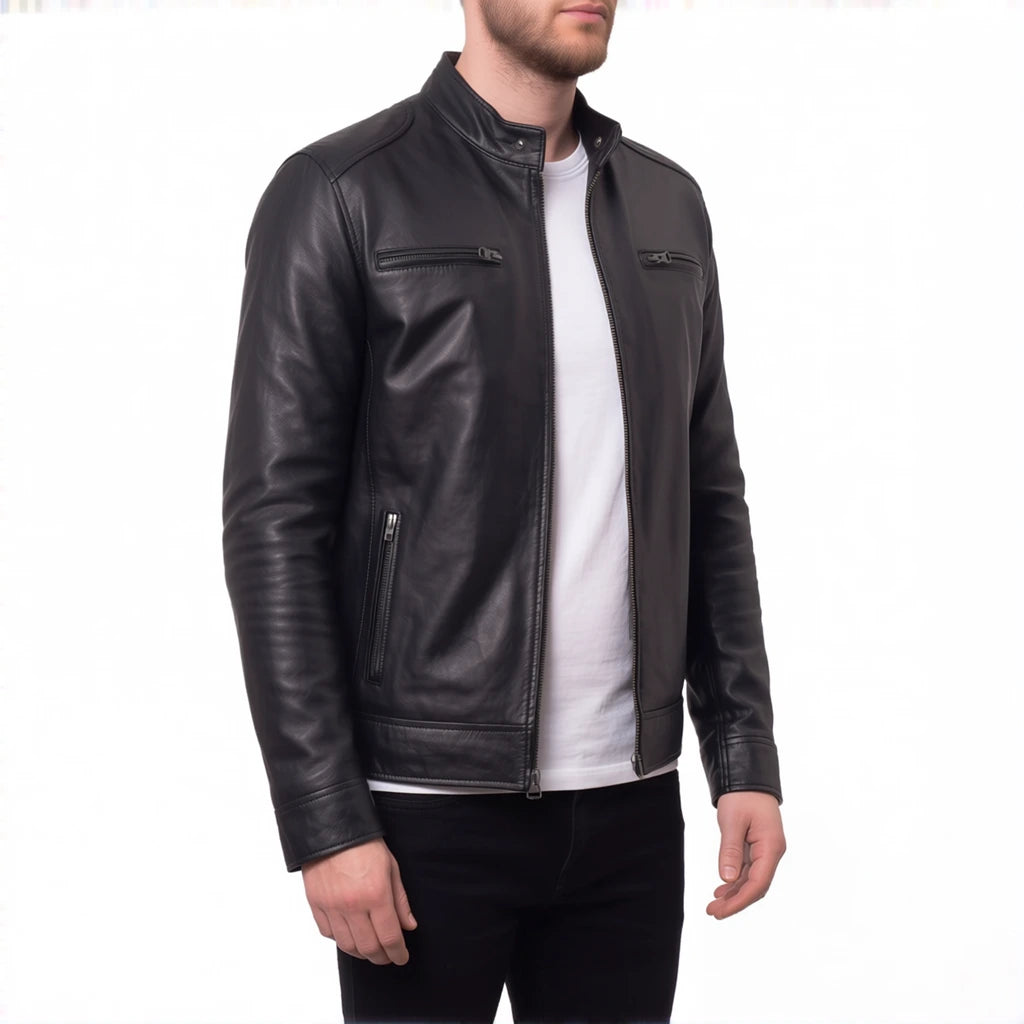 Onyx Outlaw Men’s Black Leather Biker Jacket
