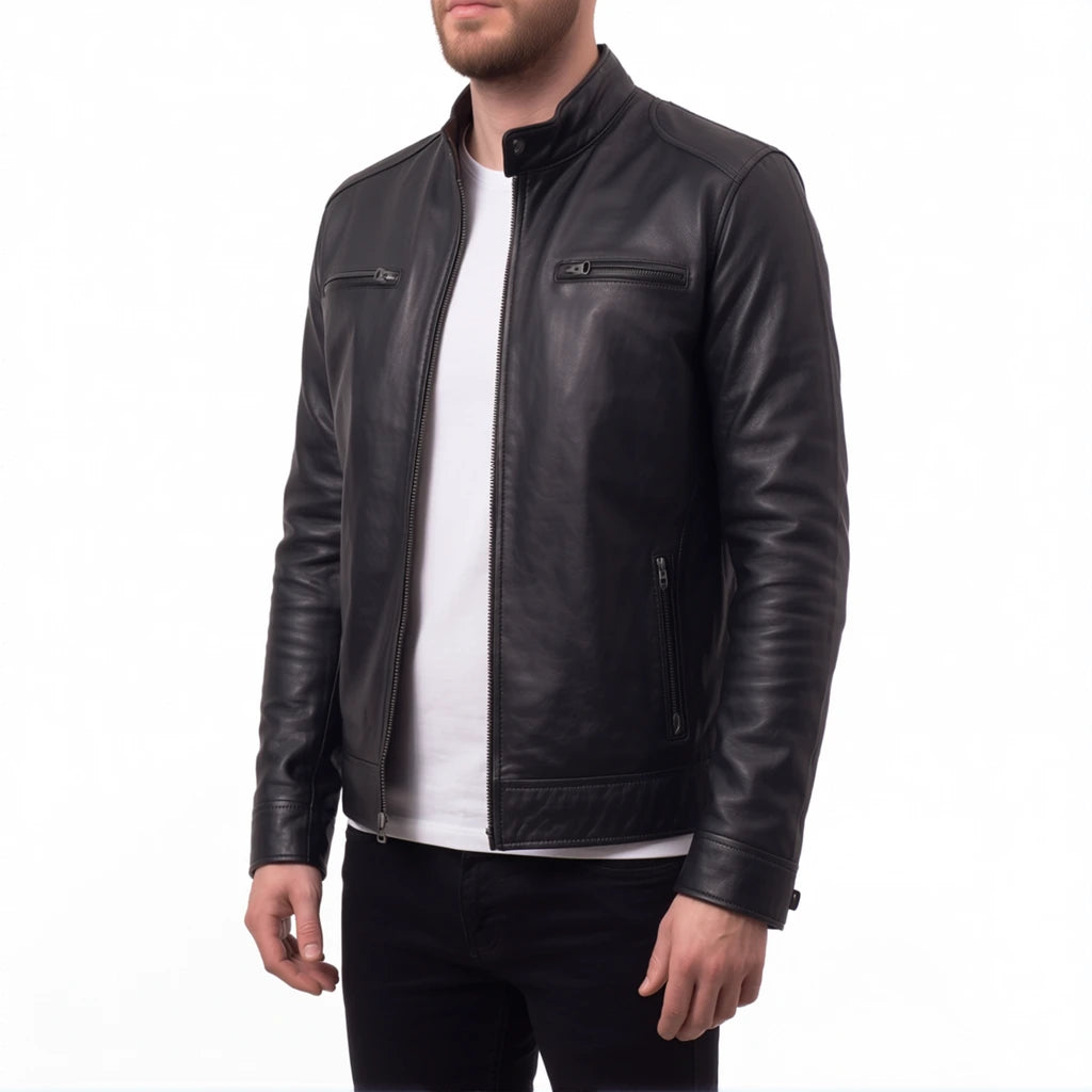 Onyx Outlaw Men’s Black Leather Biker Jacket