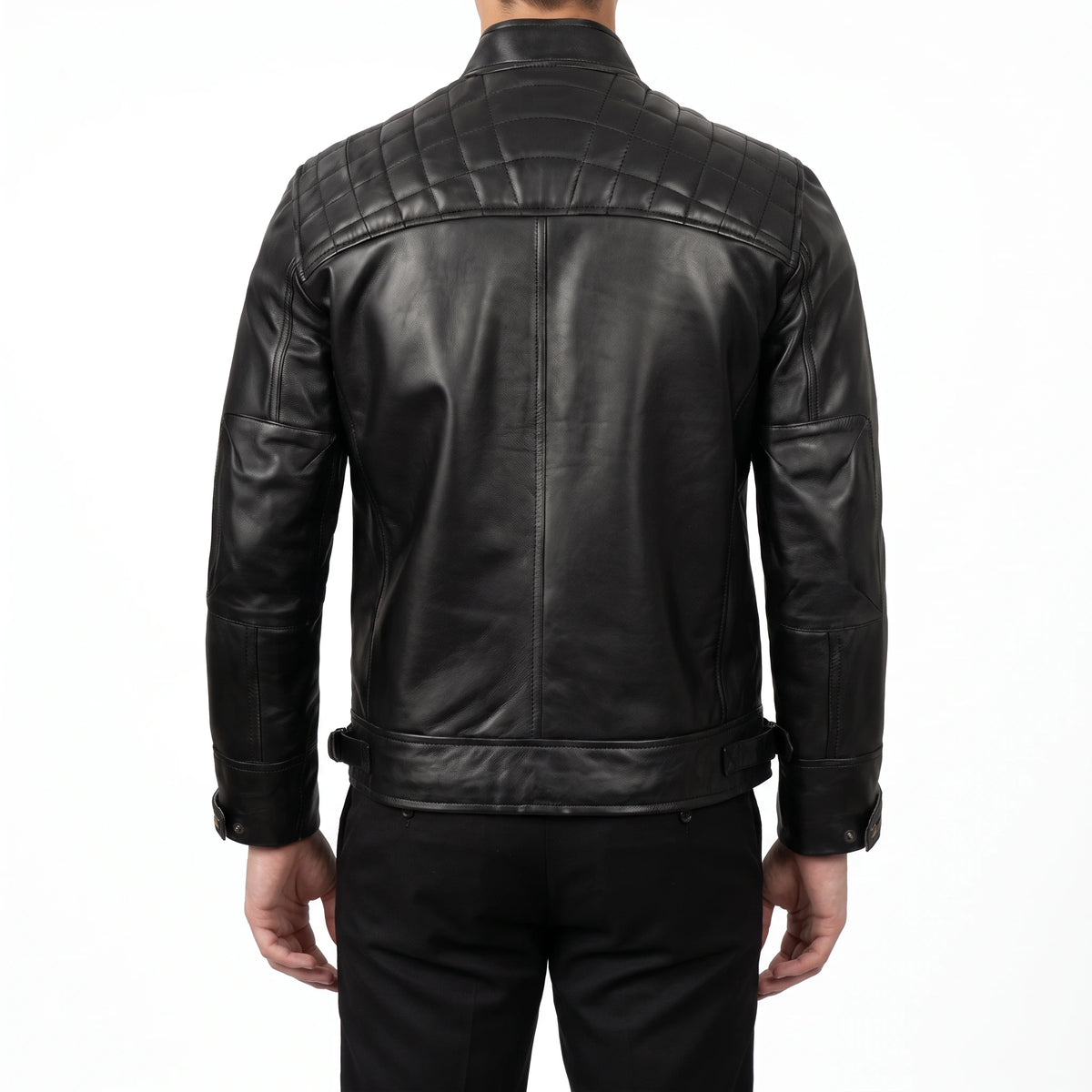 Onyx Viper Men’s Black Quilted Cafe Racer Style Leather Biker Jacket