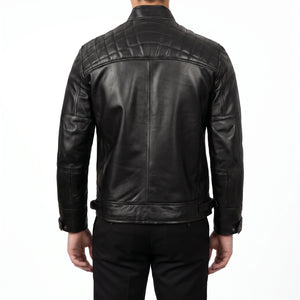 Onyx Viper Men’s Black Quilted Cafe Racer Style Leather Biker Jacket
