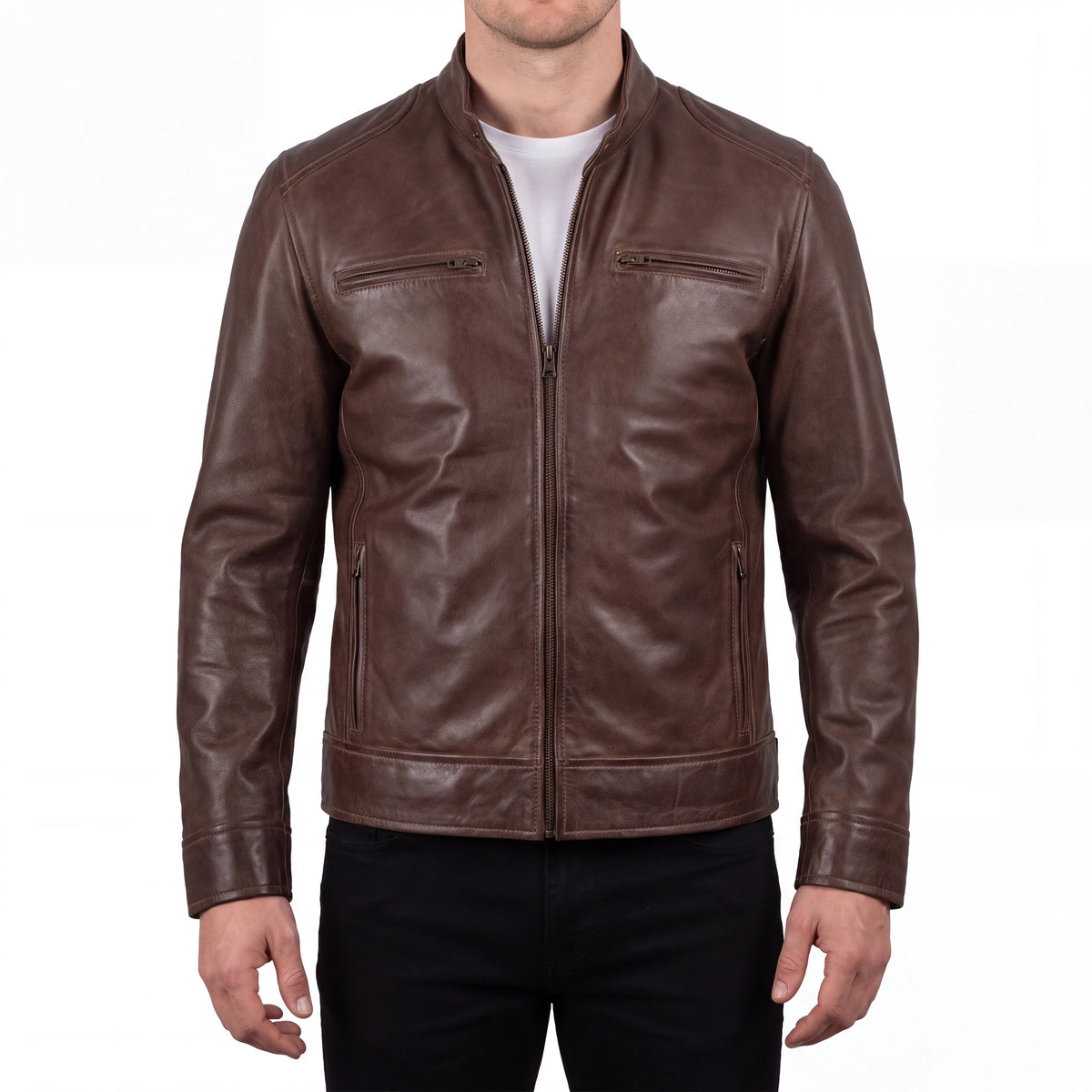 Sienna Outlaw Men’s Brown Leather Biker Jacket