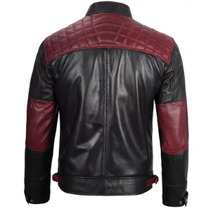 Oxblood Viper Men’s Black and Maroon Leather Biker Jacket