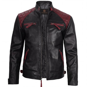 Oxblood Viper Men’s Black and Maroon Leather Biker Jacket