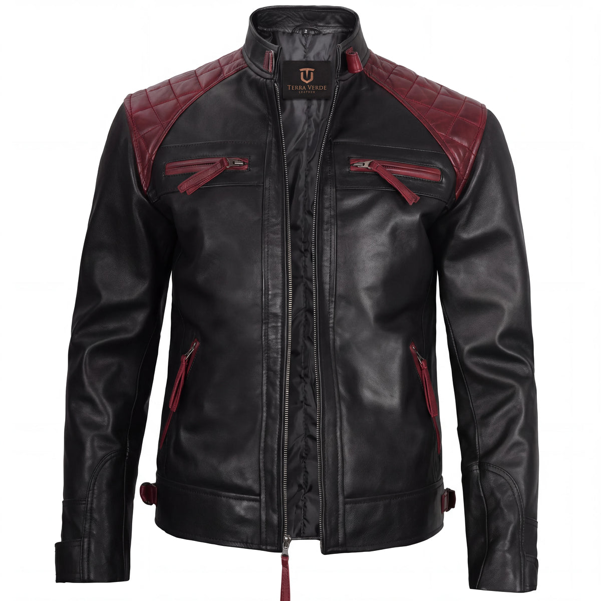 Oxblood Viper Men’s Black and Maroon Leather Biker Jacket