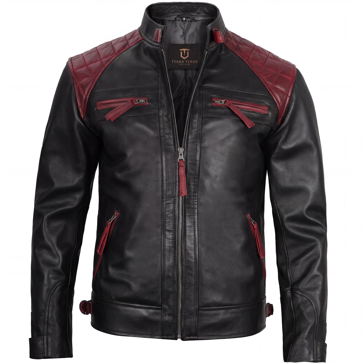 Oxblood Viper Men’s Black and Maroon Leather Biker Jacket