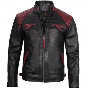 Oxblood Viper Men’s Black and Maroon Leather Biker Jacket