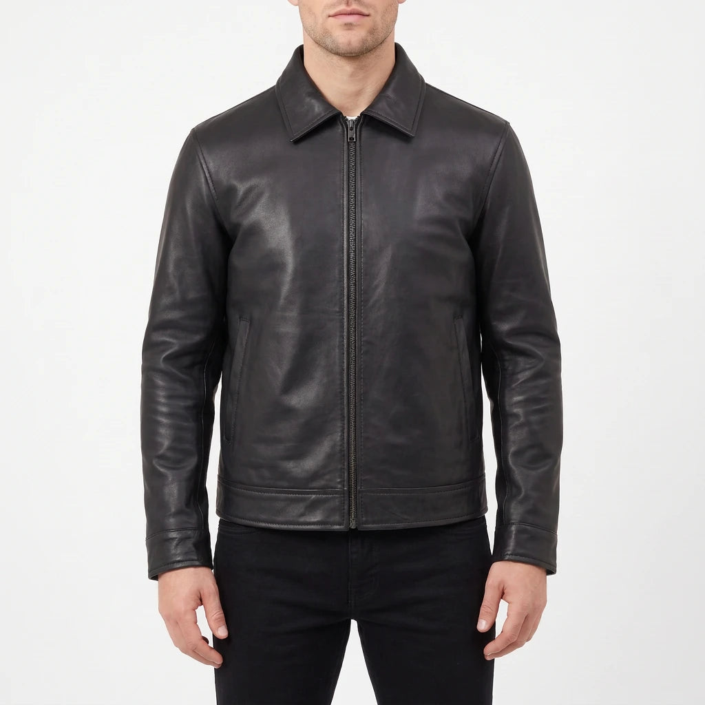 Pierce Men’s Black Harrington Leather Jacket