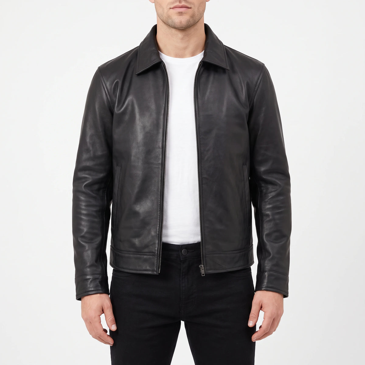 Pierce Men’s Black Harrington Leather Jacket