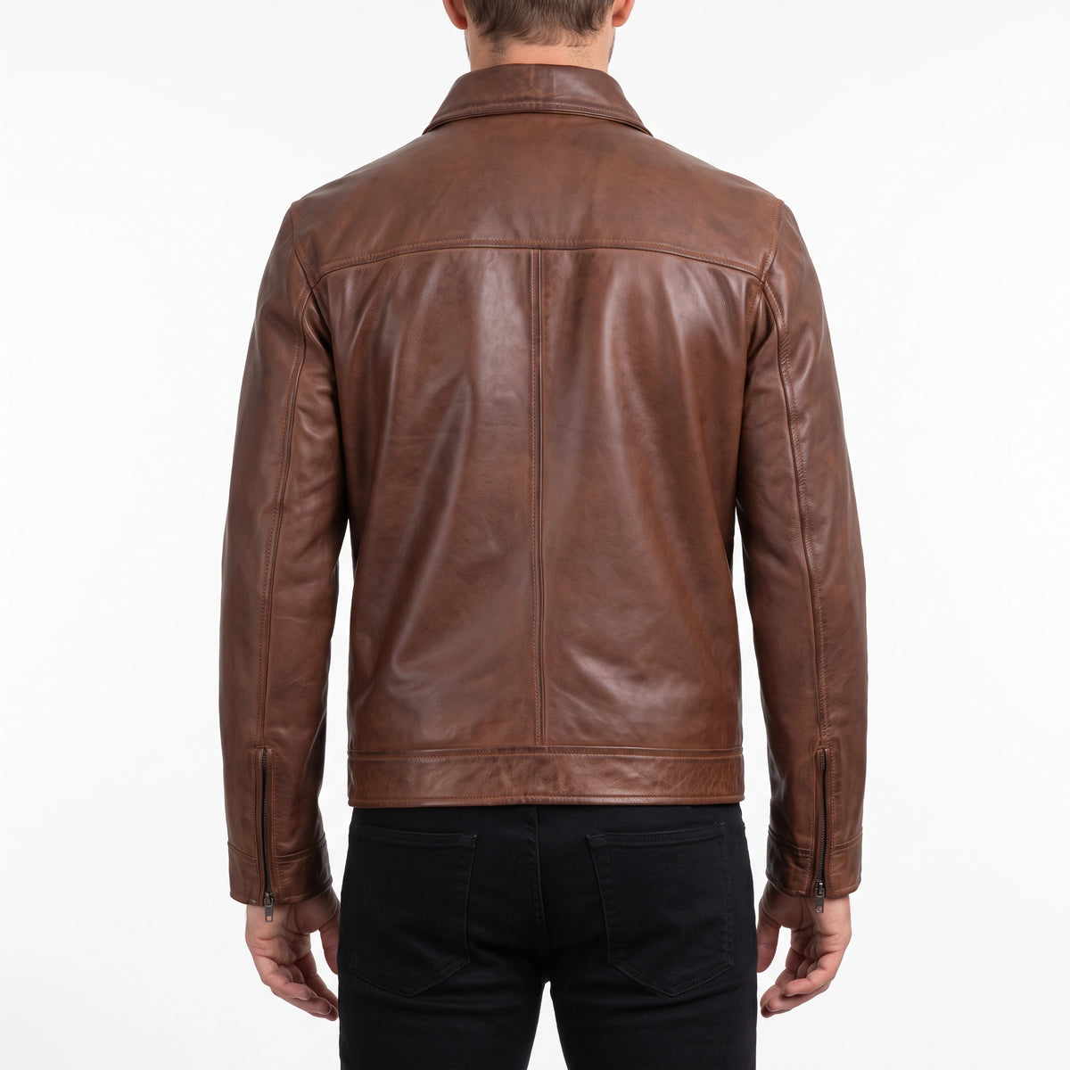 Pierce Men’s Cognac Brown Harrington Leather Jacket