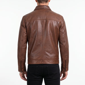 Pierce Men’s Cognac Brown Harrington Leather Jacket