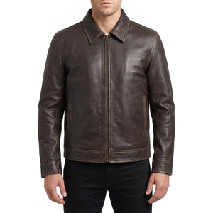 Pierce Men’s Rub-Off Brown Harrington Leather Jacket