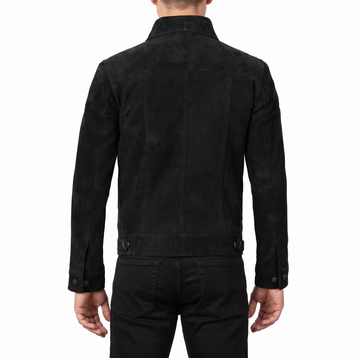 Reid Men’s Black Suede Leather Trucker Jacket