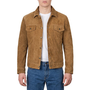 Reid Men’s Light Brown Suede Leather Trucker Jacket