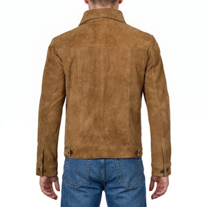 Reid Men’s Light Brown Suede Leather Trucker Jacket
