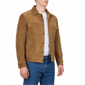 Reid Men’s Light Brown Suede Leather Trucker Jacket
