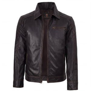 Sable Frontier Men’s Distressed Brown Leather Harrington Jacket
