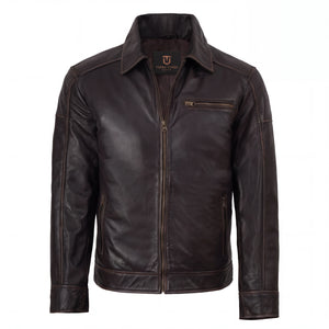 Sable Frontier Men’s Distressed Brown Leather Harrington Jacket