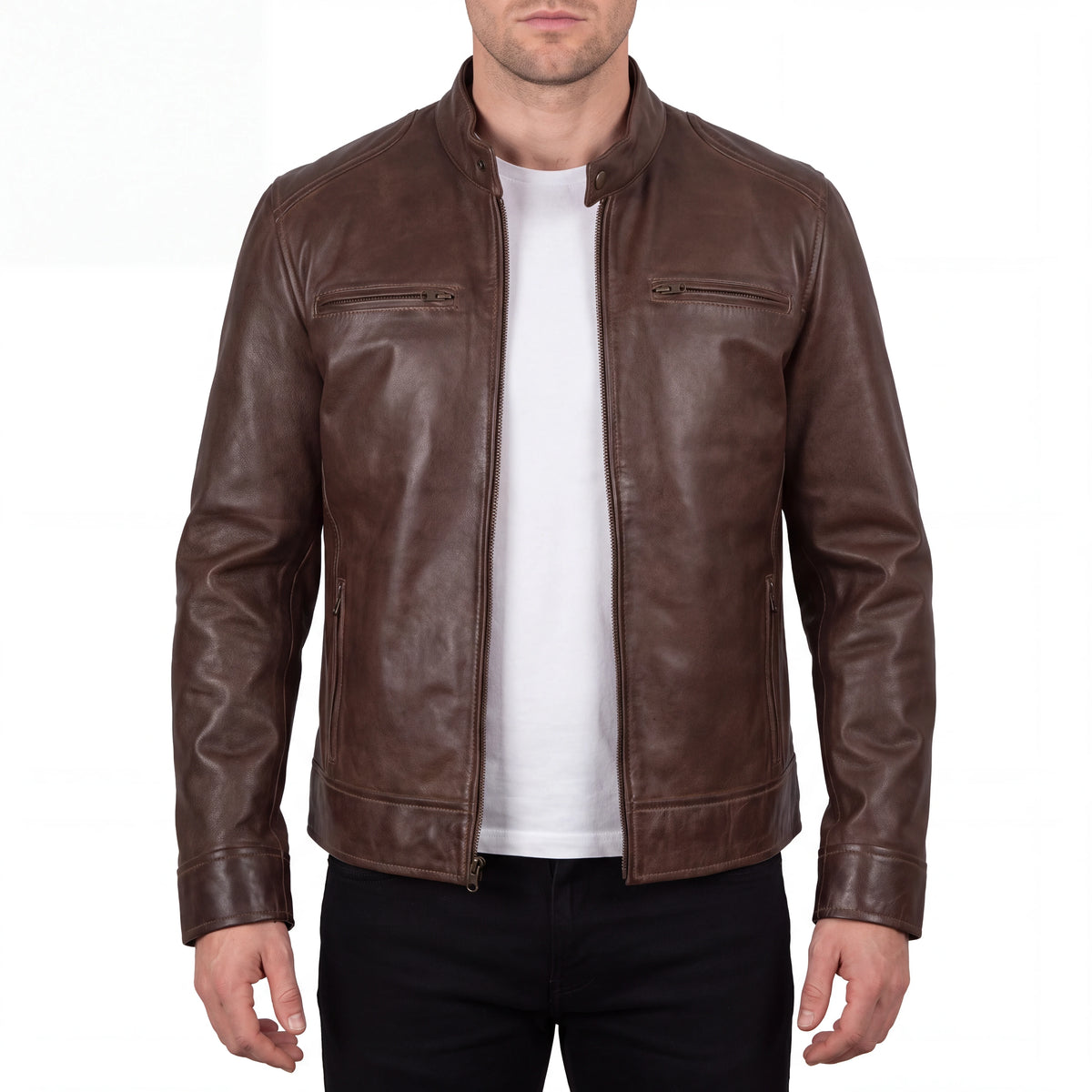 Sienna Outlaw Men’s Brown Leather Biker Jacket