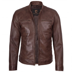 Sienna Outlaw Men’s Brown Leather Biker Jacket