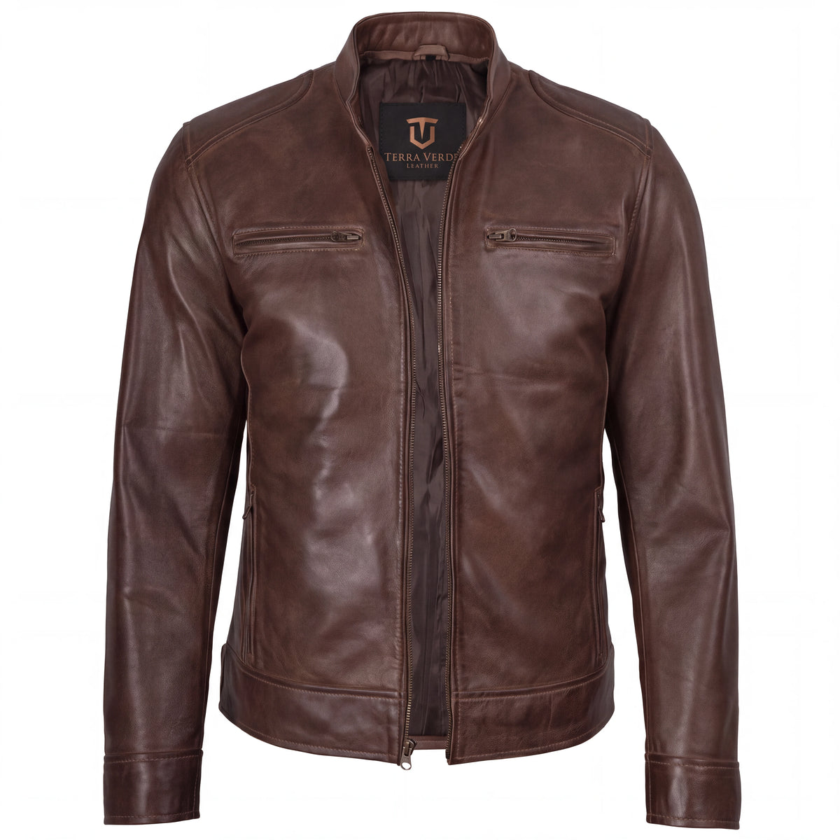 Sienna Outlaw Men’s Brown Leather Biker Jacket
