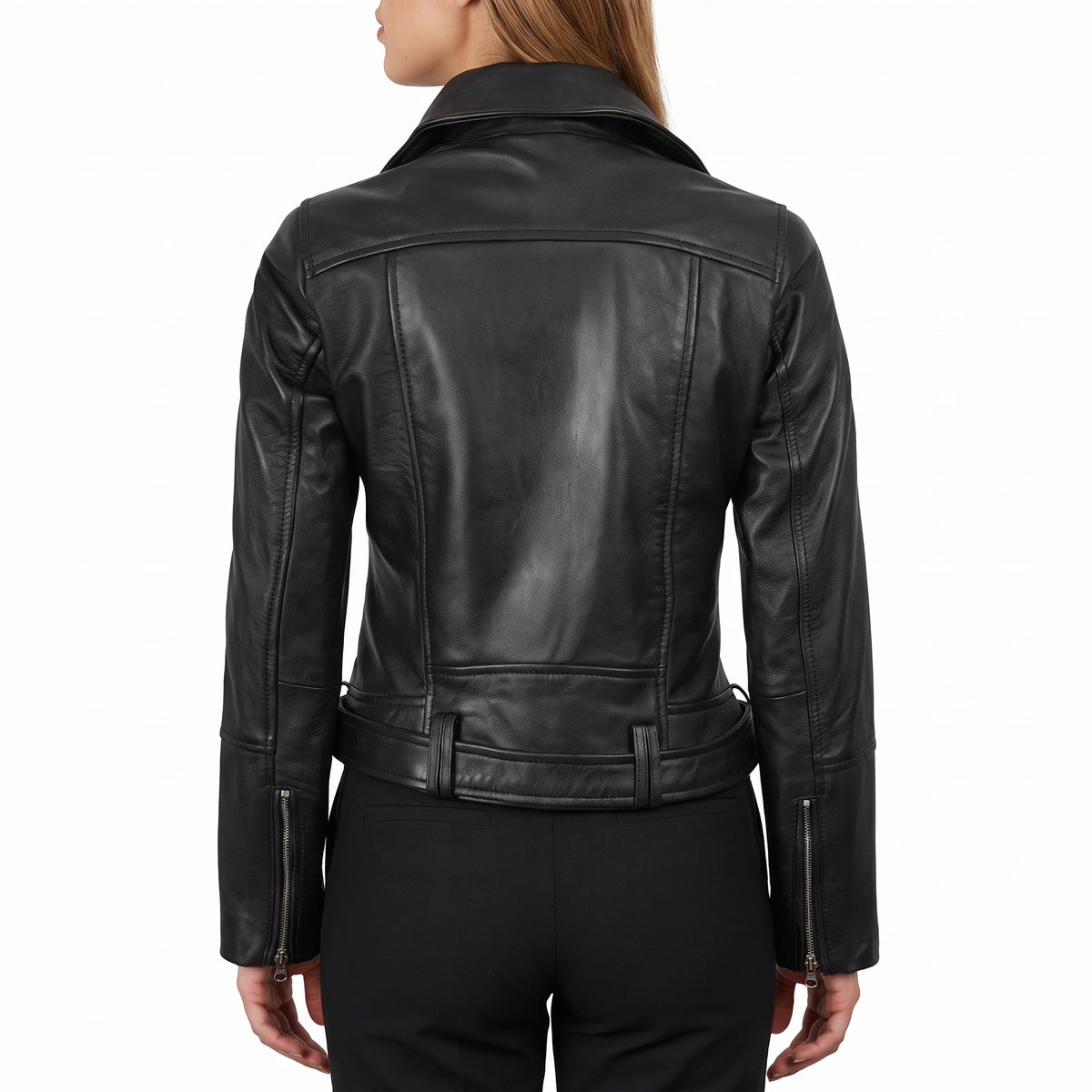 Valentina Women’s Black Belted Leather Biker Jacket