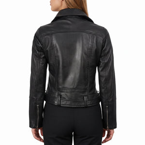 Valentina Women’s Black Belted Leather Biker Jacket