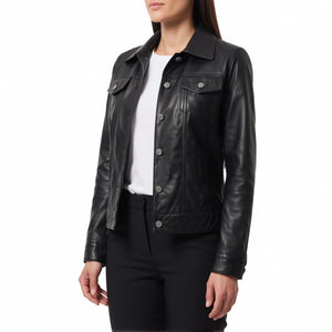 Vivienne Women’s Black Leather Trucker Jacket