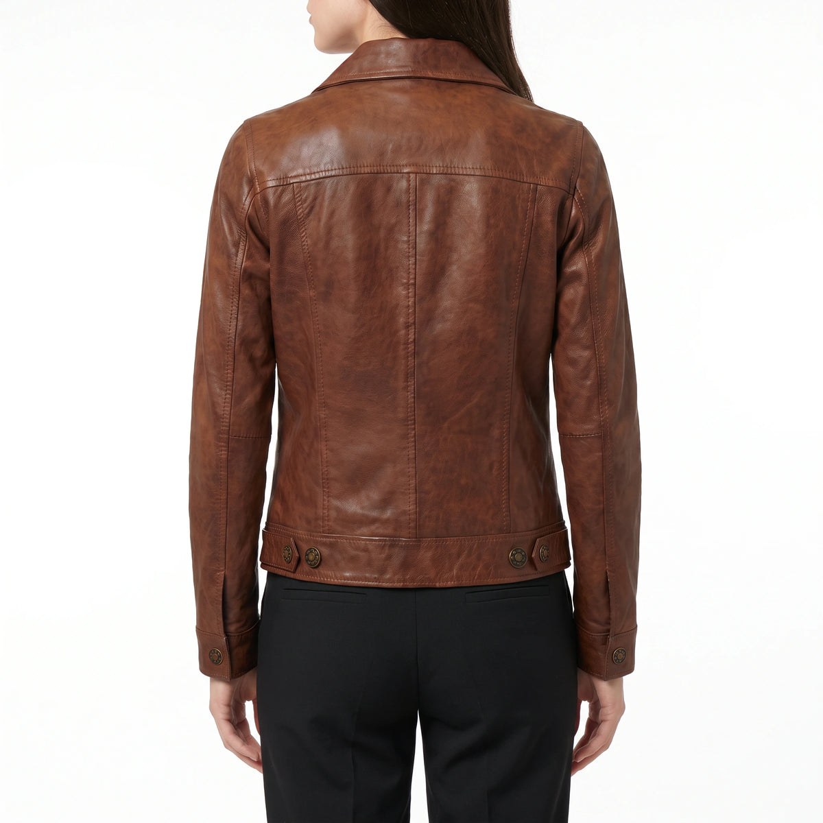 Vivienne Women’s Cognac Brown Leather Trucker Jacket