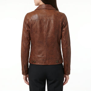Vivienne Women’s Cognac Brown Leather Trucker Jacket