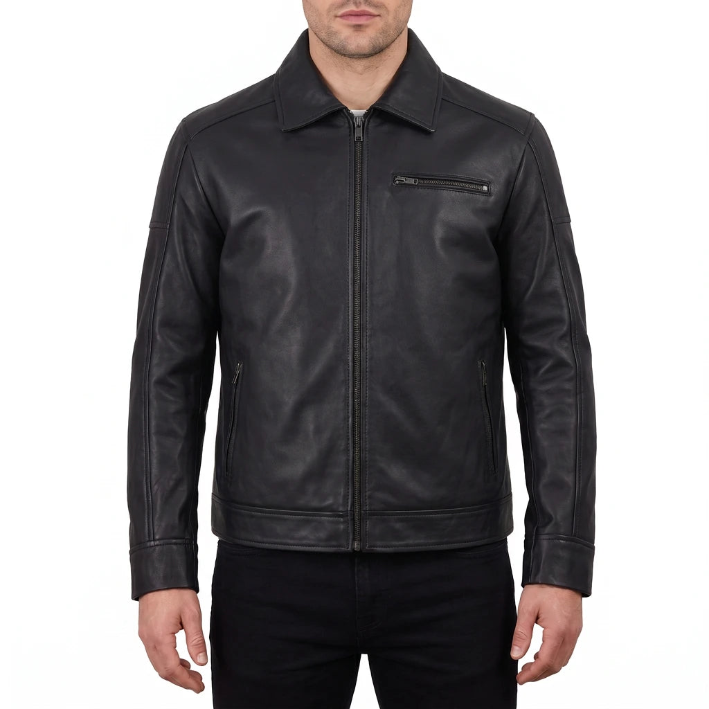 Wells Men’s Black Harrington Leather Jacket