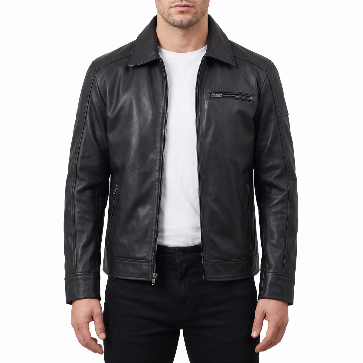 Wells Men’s Black Harrington Leather Jacket