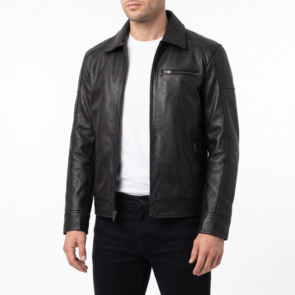 Wells Men’s Black Harrington Leather Jacket