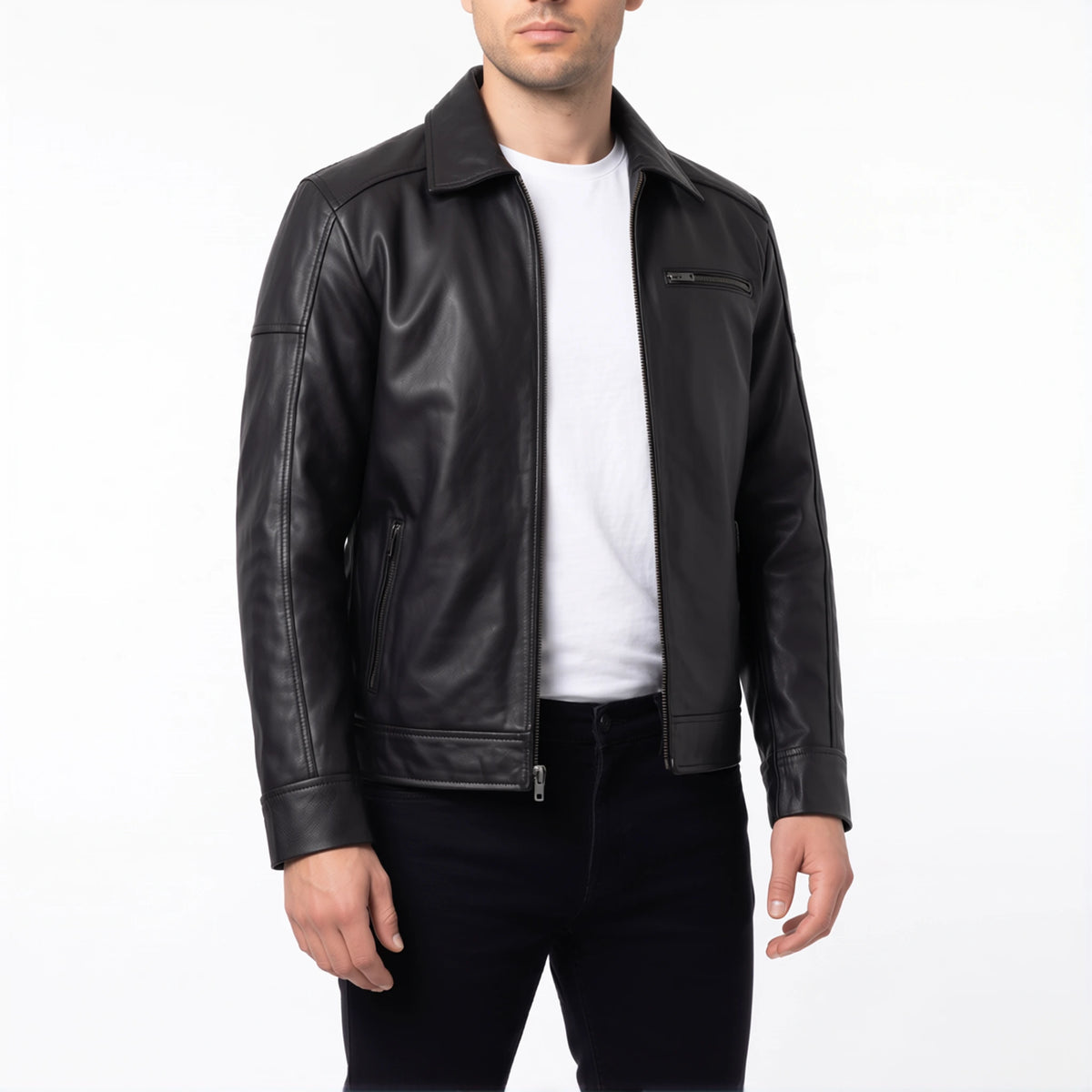 Wells Men’s Black Harrington Leather Jacket