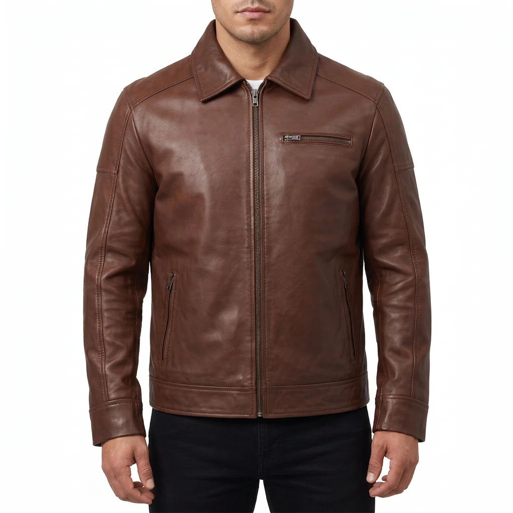 Wells Men’s Brown Harrington Leather Jacket