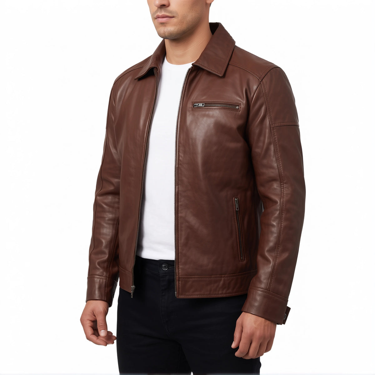 Wells Men’s Brown Harrington Leather Jacket
