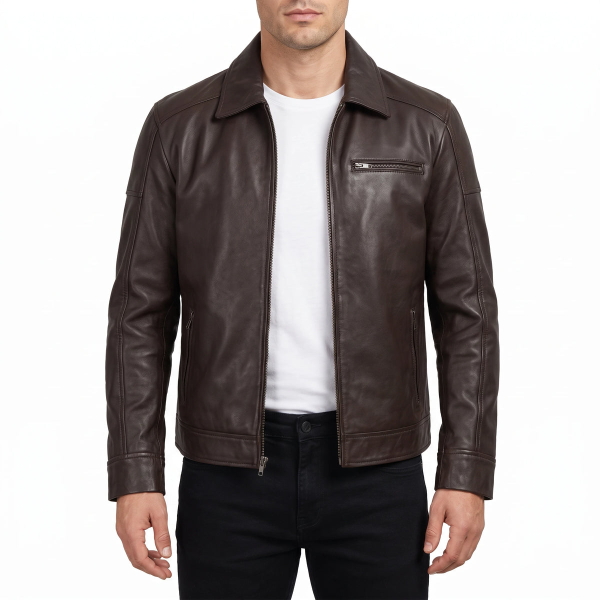 Wells Men’s Dark Brown Harrington Leather Jacket
