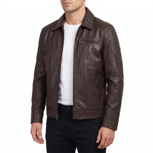 Wells Men’s Dark Brown Harrington Leather Jacket