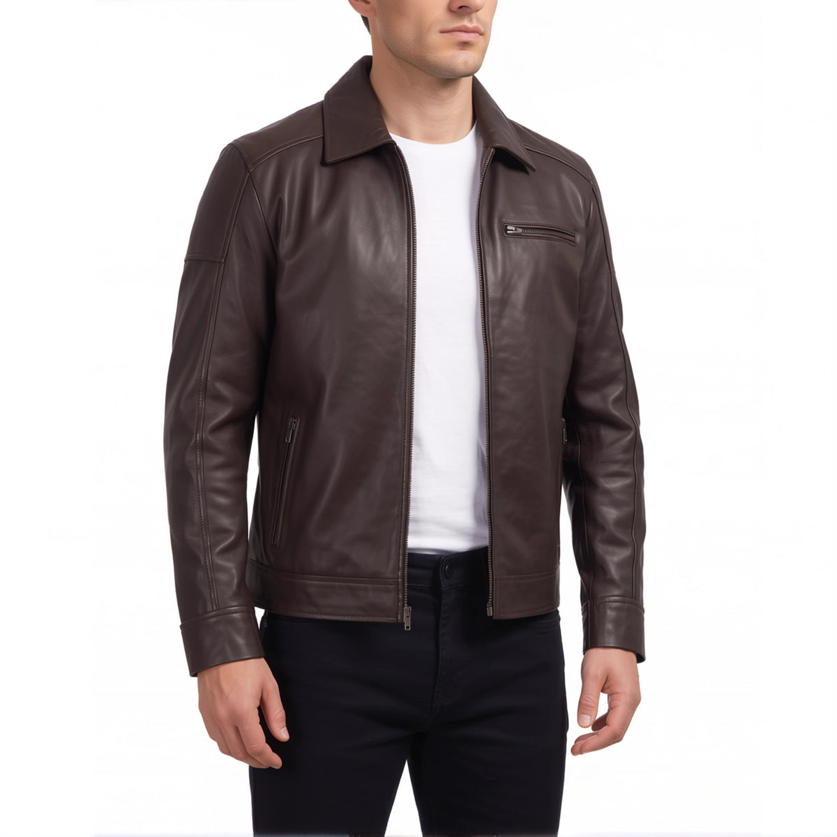 Wells Men’s Dark Brown Harrington Leather Jacket